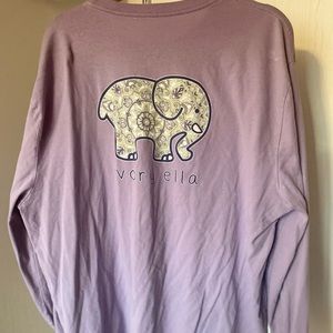 Womens XL Ivory Ella purple long sleeve T-shirt with floral elephant.
